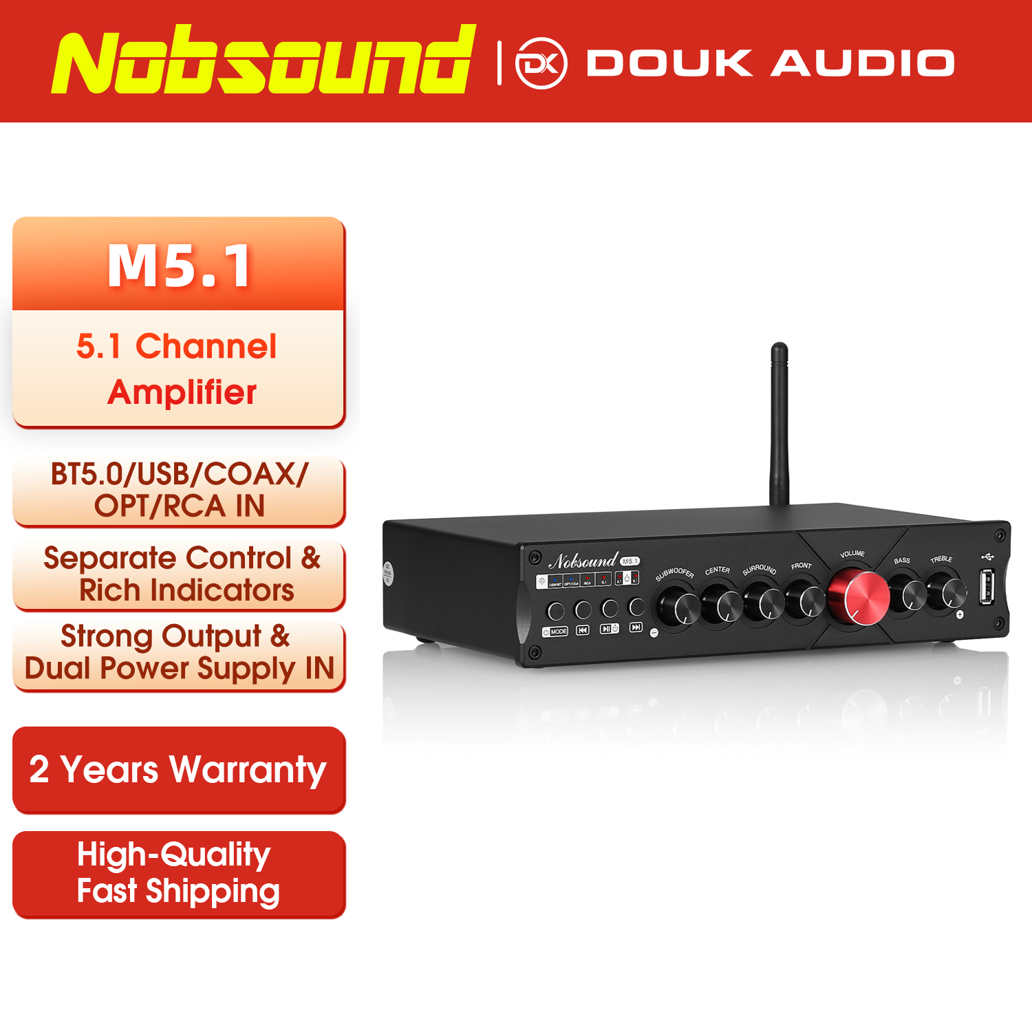 Home Cinema Onkyo 5.1 - Nobsound-Bluetooth 5.1デジタルレシーバー,同軸/光学チャンネル,電源,サブウーファーアンプ
