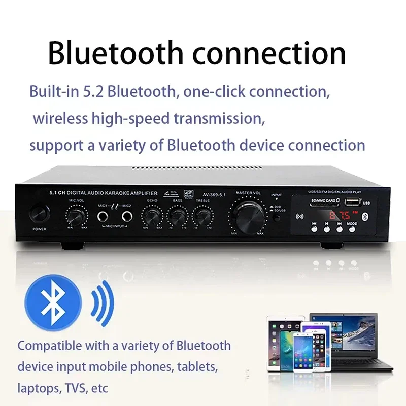 Home Cinema Onkyo 5.1 - ハイパワーアンプ AV-369BT 6チャンネル Bluetooth 5.1 サウンドスピーカーアンプ