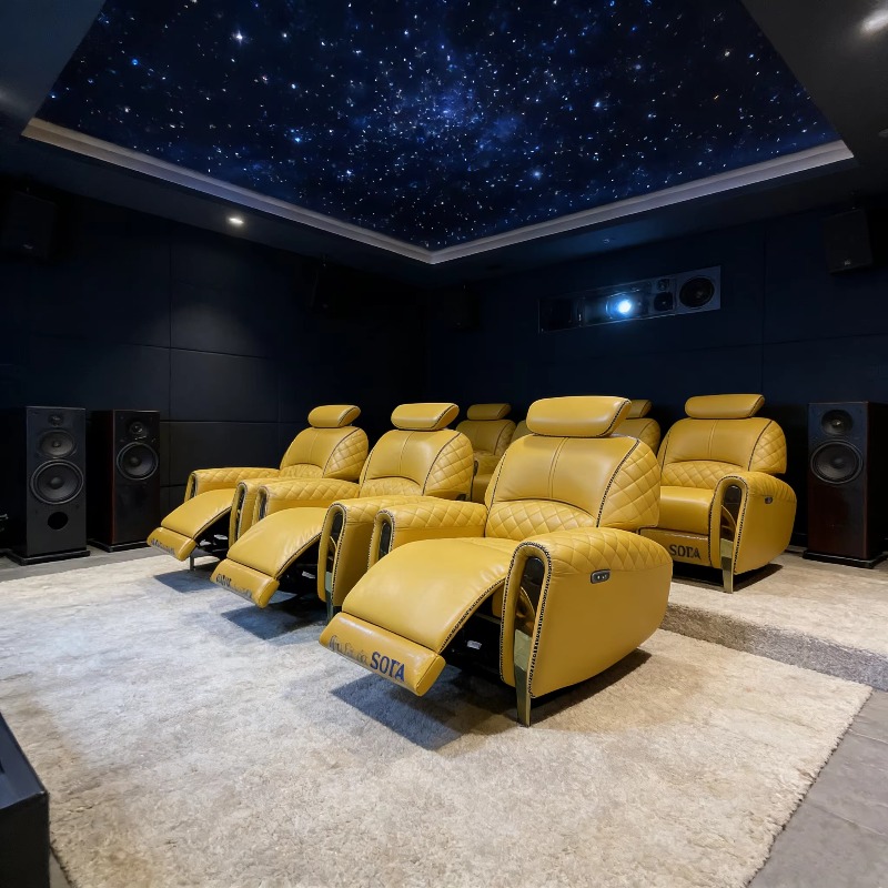 Home Cinema High End - VIPシングルレザーリクライニングソファチェアホームシアター家具高級シネマ電動リクライナーソファヴィラスタジオ映画館シート