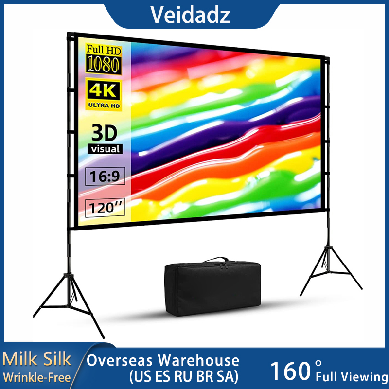 Projector Tripod Stand - Veidadz-ソフトホワイトプロジェクタースクリーン,60 84 100 120 インチフレームレスデバイス,キャリングバッグ付き,折りたたみ式,ダブル三脚,屋外での使用