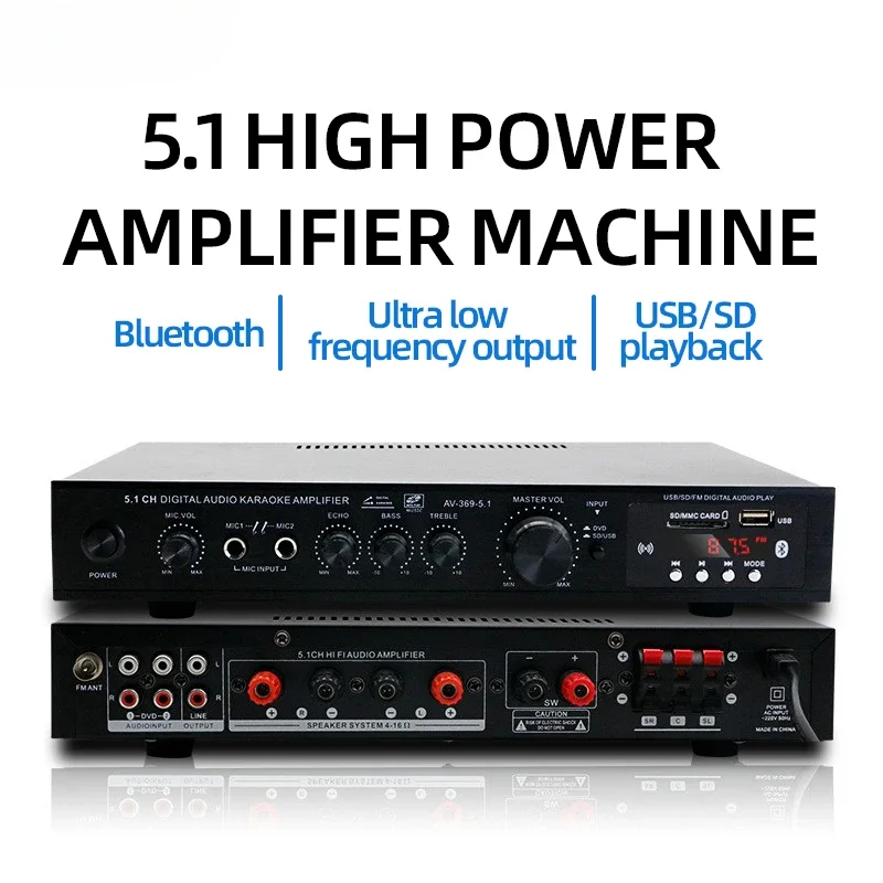 Home Cinema Onkyo 5.1 - AV-369BT Bluetooth 5.1サウンドスピーカーアンプ、ステレオオーディオアンプリシーバー、6チャンネルホームシアターオーディオステレオシステムコンポーネント